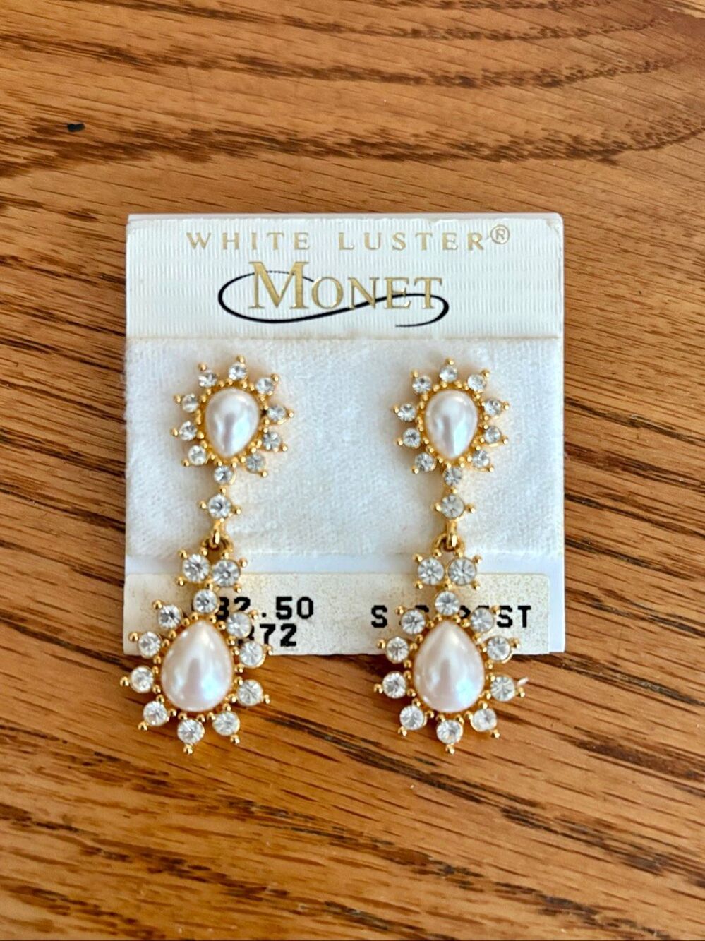 Monet | White Luster Pearl Drop Earrings | 1 1/2” Length